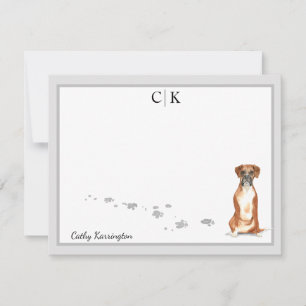 Tarjeta Pequeña Boxer Dog Gray Border Monograma Su Nombre Personal