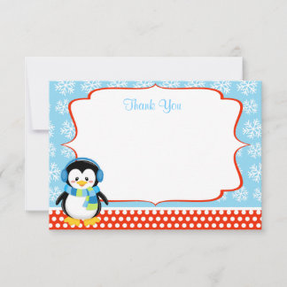 Tarjeta Pequeña Boy Penguin Winter Snowflake Gracias Cartas