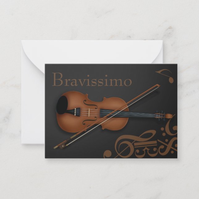 Tarjeta Pequeña "Bravissimo" Brown Violin & Bow Black & Brown (Anverso)