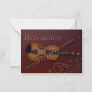 Tarjeta Pequeña "Bravissomo" Violín y Bow Elegante Personalizado d