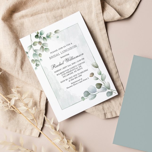 Tarjeta Pequeña Bridal Luncheon Watercolor Eucalyptus Greeneration (Subido por el creador)
