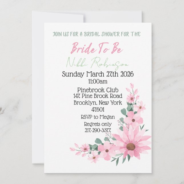 Tarjeta Pequeña Bridal Shower Pink Flower Invite (Anverso)