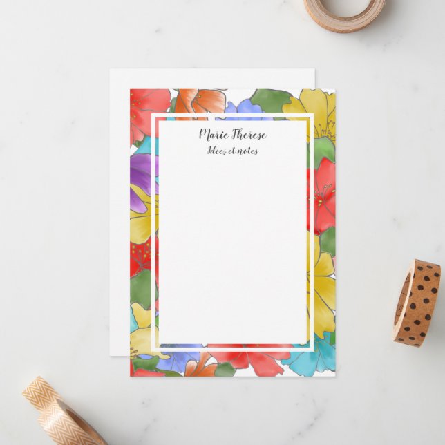 Tarjeta Pequeña Bright Floral Framed Personalized Notes And Ideas (Anverso/Reverso In Situ)
