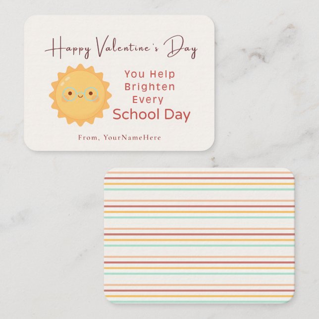 Tarjeta Pequeña Brighten Every School Day – Teacher Valentine Card (Anverso / Reverso)