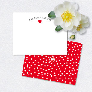 Tarjeta Pequeña Brillante Red Heart & Dots Cute Girly Note Card