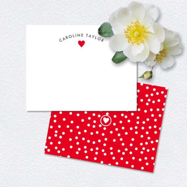 Tarjeta Pequeña Brillante Red Heart & Dots Cute Girly Note Card (Subido por el creador)