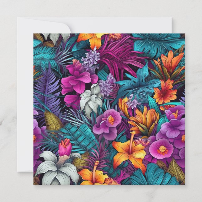 Tarjeta Pequeña Brillante Trópico Floral Patrón sin soldadura (Anverso)
