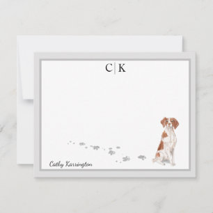 Tarjeta Pequeña Brittany Dog Gray Border Monograma Su Nombre Perso
