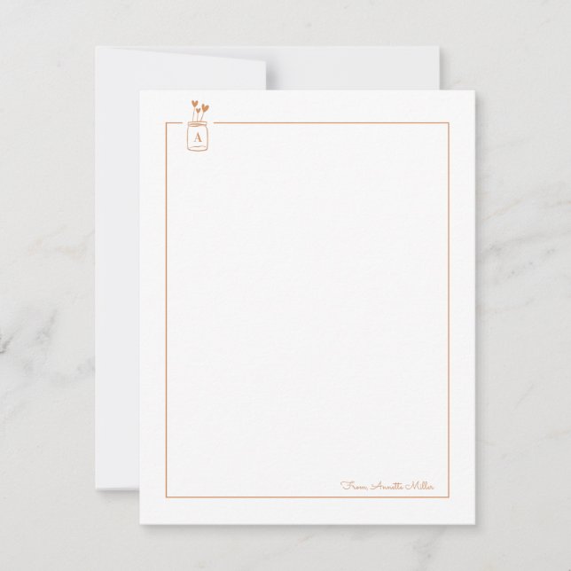 Tarjeta Pequeña Brown Cute Hearts Mason Jar Stationery personal (Anverso)