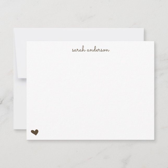 Tarjeta Pequeña Brown Doodle Heart Personalized Stationery (Anverso)