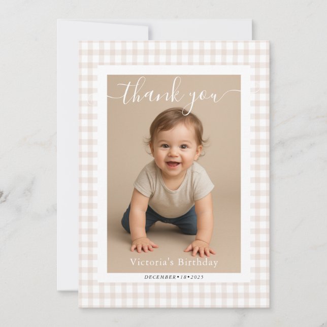Tarjeta Pequeña Brown Gingham Teddy Bear Neutral Baby Shower Paper (Anverso)
