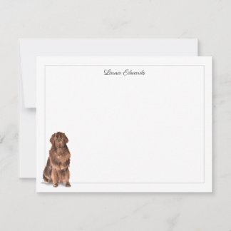 Tarjeta Pequeña Brown Newfoundland Dog Gray Border Personalized