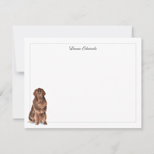 Tarjeta Pequeña Brown Newfoundland Dog Gray Border Personalized (Anverso)