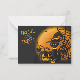 Tarjeta Pequeña Bruja Sombrero Gato Negro Espeluznante Halloween A
