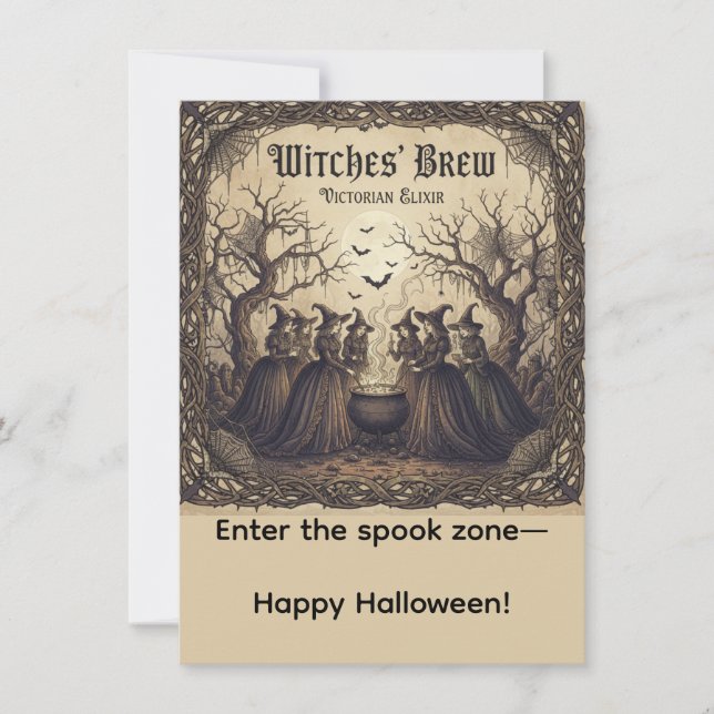 Tarjeta Pequeña Brujas de Halloween, brujas de Halloween se abren, (Anverso)