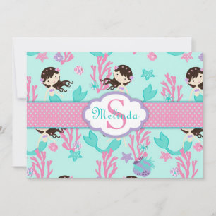 Tarjeta Pequeña Brunette Mermaid Gracias