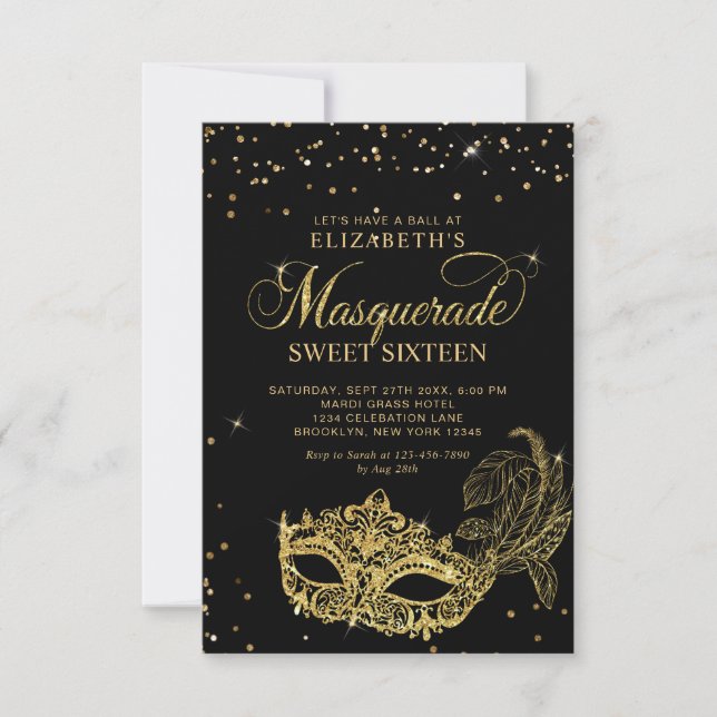 Tarjeta Pequeña BUDGET Black Gold Masquerade Sweet 16 Photo (Anverso)
