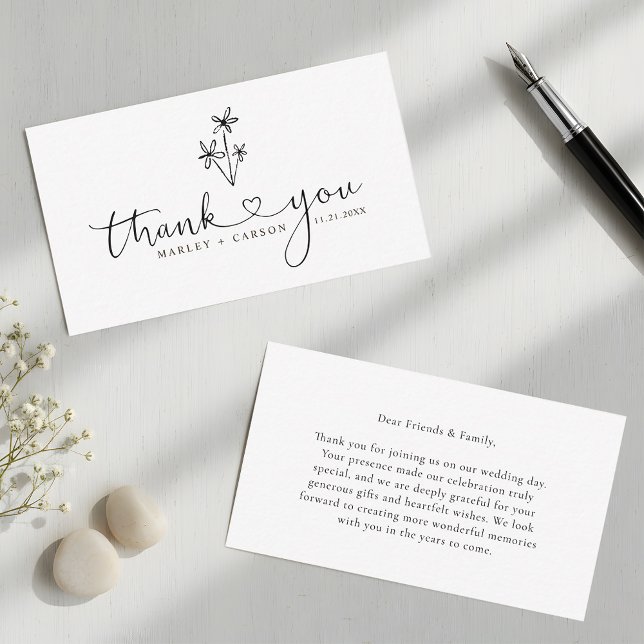 Tarjeta Pequeña Budget Boho Heart Script Wedding Thank You (Subido por el creador)