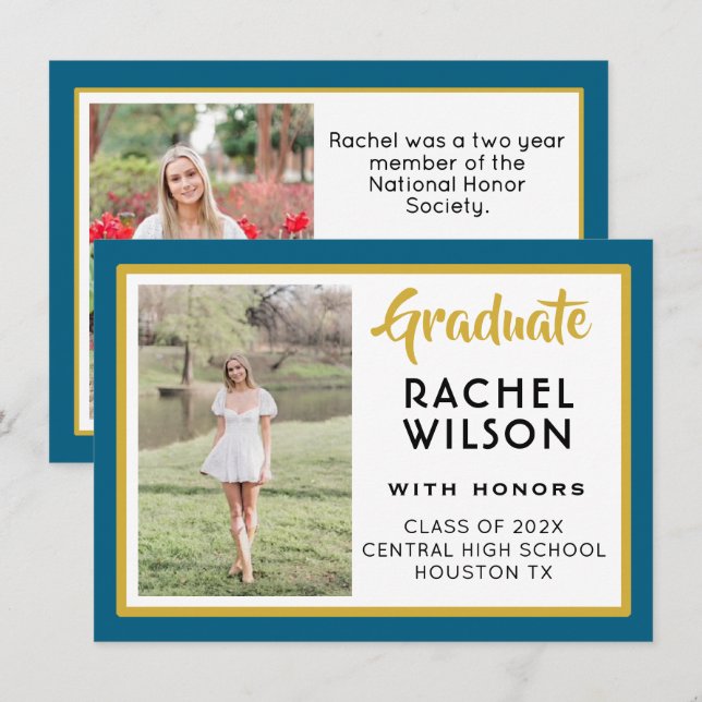 Tarjeta Pequeña Budget Custom Photos Graduation Announcement Card (Anverso / Reverso)