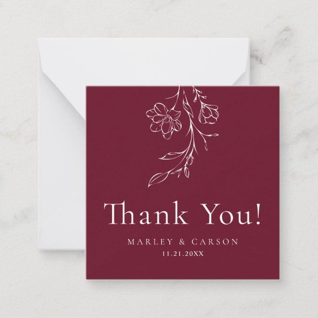 Tarjeta Pequeña Budget Elegant Burgundy Wedding Thank You (Anverso)