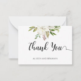 Tarjeta Pequeña BUDGET Elegant Wedding White Floral Gracias