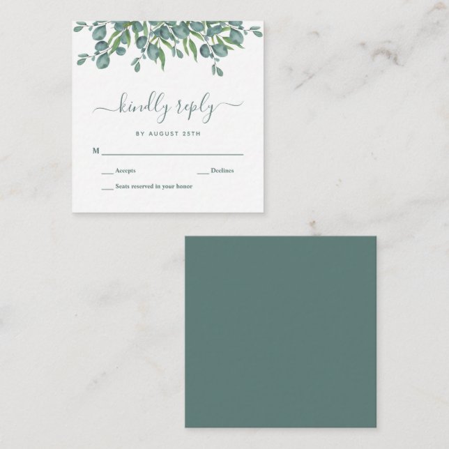 Tarjeta Pequeña Budget Eucalyptus Foliage Leaves Wedding RSVP Card (Anverso / Reverso)