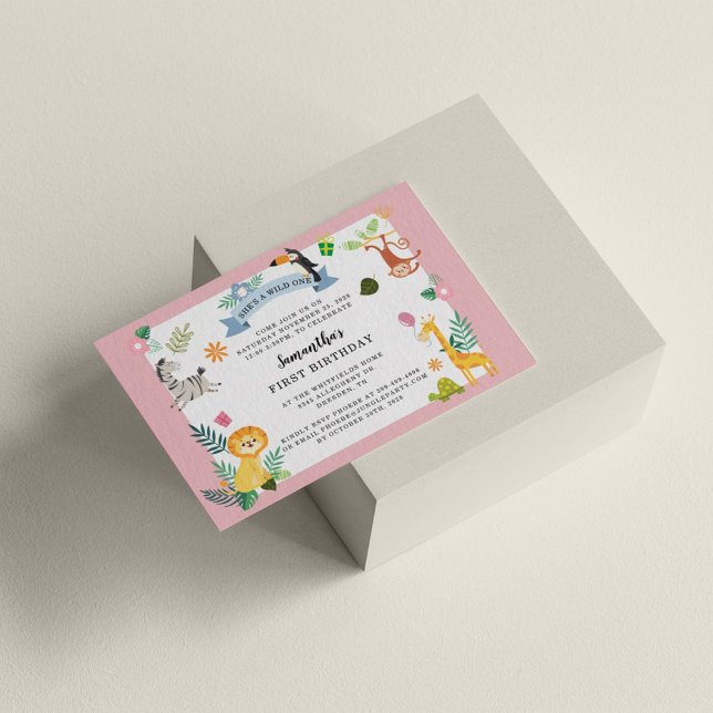 Tarjeta Pequeña Budget Jungle Safari Animal 1st Birthday Wild One (Subido por el creador)