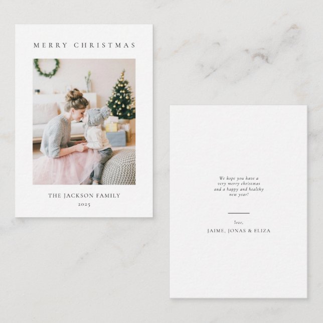 Tarjeta Pequeña BUDGET Minimalist Merry Christmas Family Photo (Anverso / Reverso)
