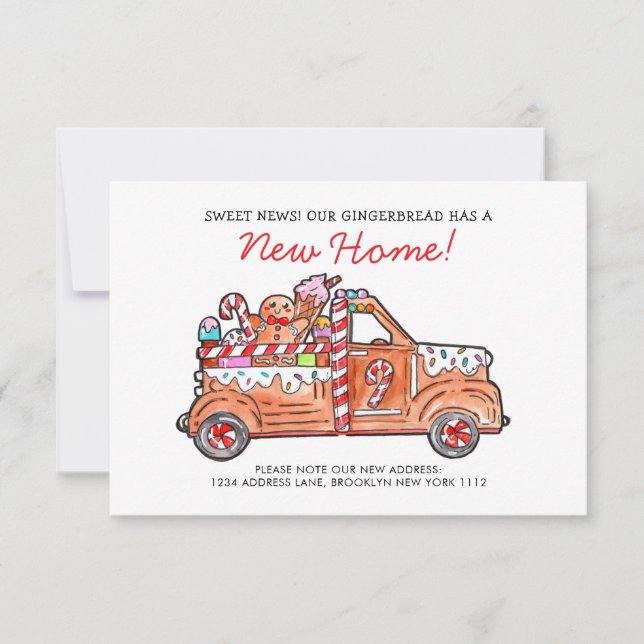 Tarjeta Pequeña BUDGET Modern Gingerbread Truck Sweet News Moving (Anverso)