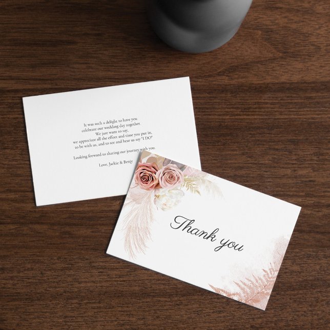 Tarjeta Pequeña Budget Pampas Grass Floral Wedding Thank You Card (Subido por el creador)