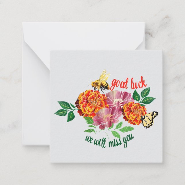 Tarjeta Pequeña Buena suerte te echaremos de menos (Anverso)