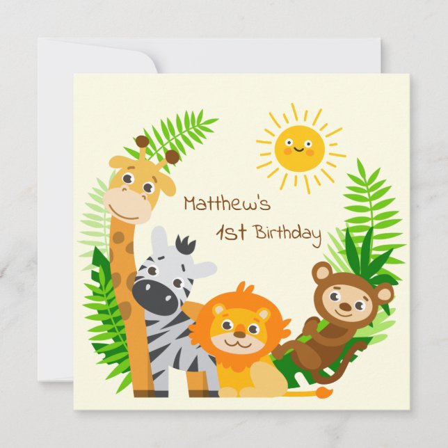 Tarjeta Pequeña Buenos amigos animales Cumpleaños (Anverso)