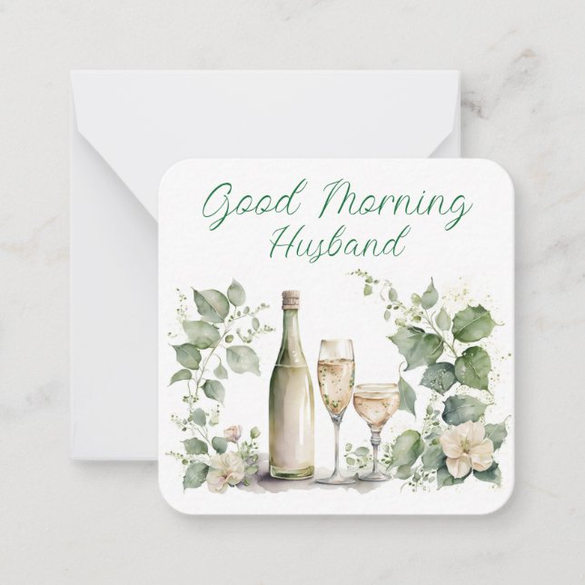 Tarjeta Pequeña Buenos Días Botellas De Vino De Marido Con Gafas (Anverso)
