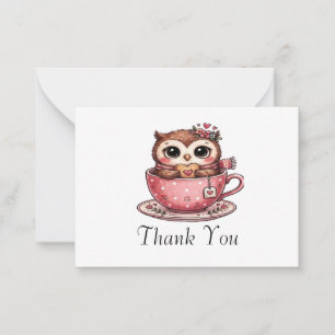 Tarjeta Pequeña Búho Adorable en una Taza de Té Acogedora Gracias