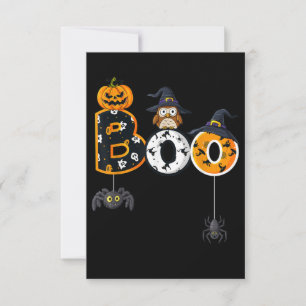 Tarjeta Pequeña Búho de Halloween con arañas de sombrero de bruja