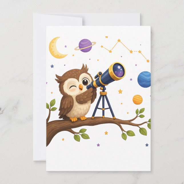 Tarjeta Pequeña Búho observador de estrellas (Anverso)