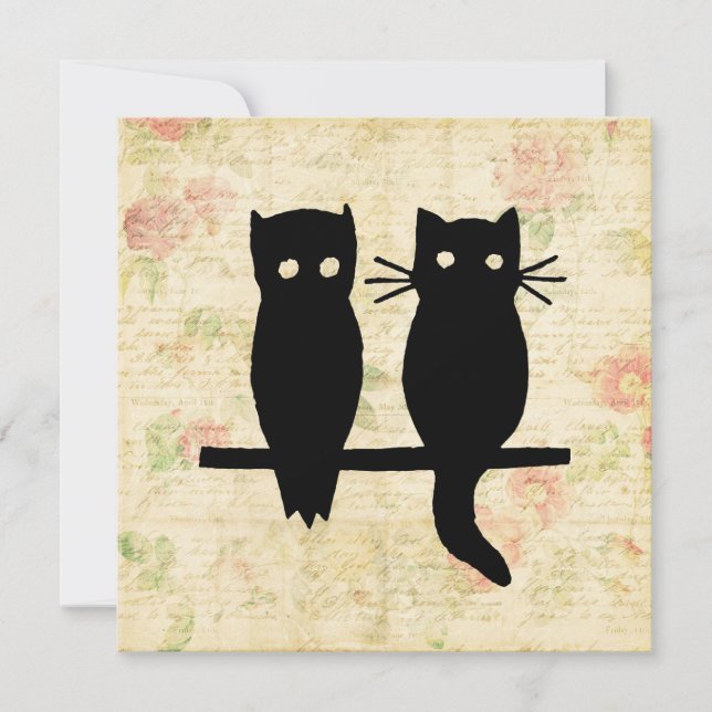 Tarjeta Pequeña Búho y gato (Anverso)