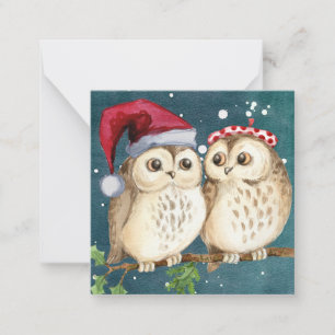 Tarjeta Pequeña Búhos Feliz Navidad/Año Nuevo