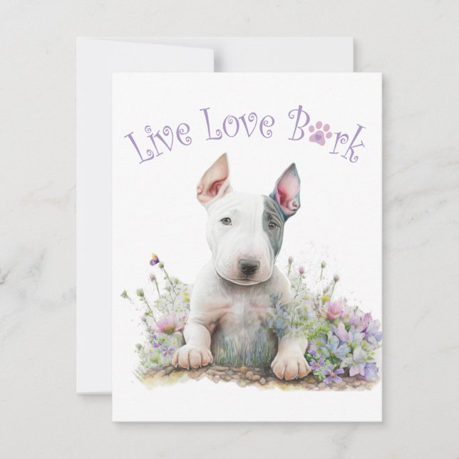 Tarjeta Pequeña Bull Terrier Dog Mom Floral (Anverso)