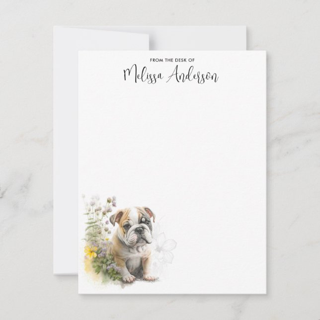 Tarjeta Pequeña Bulldog Dog Cute Puppy acuarela Personalizada (Anverso)