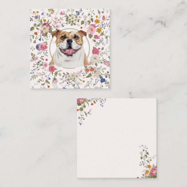Tarjeta Pequeña Bulldog floral Perro Mamá Notecard (Anverso / Reverso)