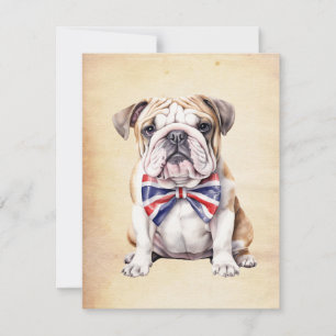 Tarjeta Pequeña Bulldog inglés con pajarita de la Union Jack