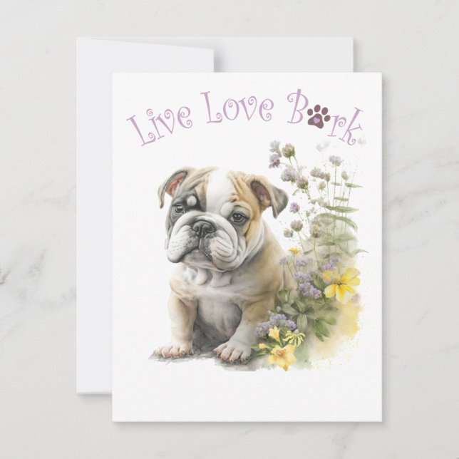 Tarjeta Pequeña Bulldog Perro Mamá Floral (Anverso)
