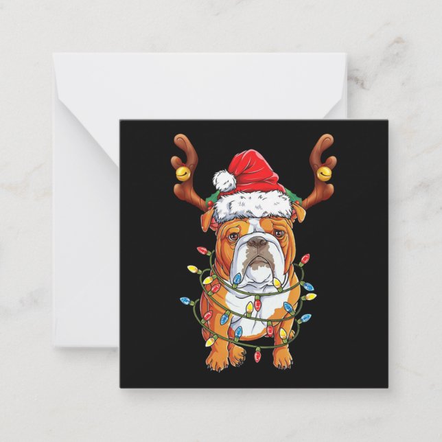 Tarjeta Pequeña Bulldog Reno Navideño Divertido (Anverso)