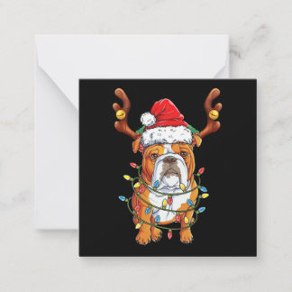Tarjeta Pequeña Bulldog Reno Navideño Divertido