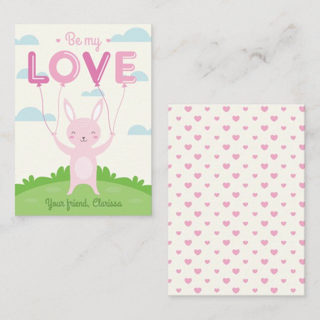 Tarjeta Pequeña Bunny Día de San Valentín Card niños con globo de  (Anverso / Reverso)