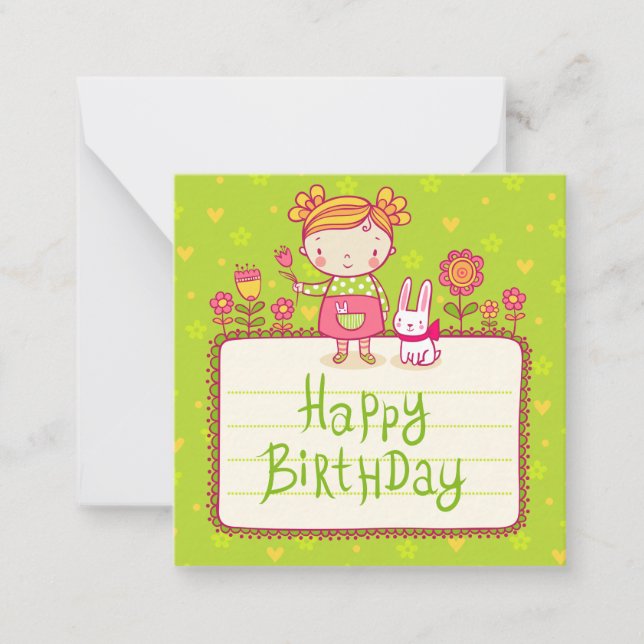 Tarjeta Pequeña Bunny Happy Birthday (Anverso)