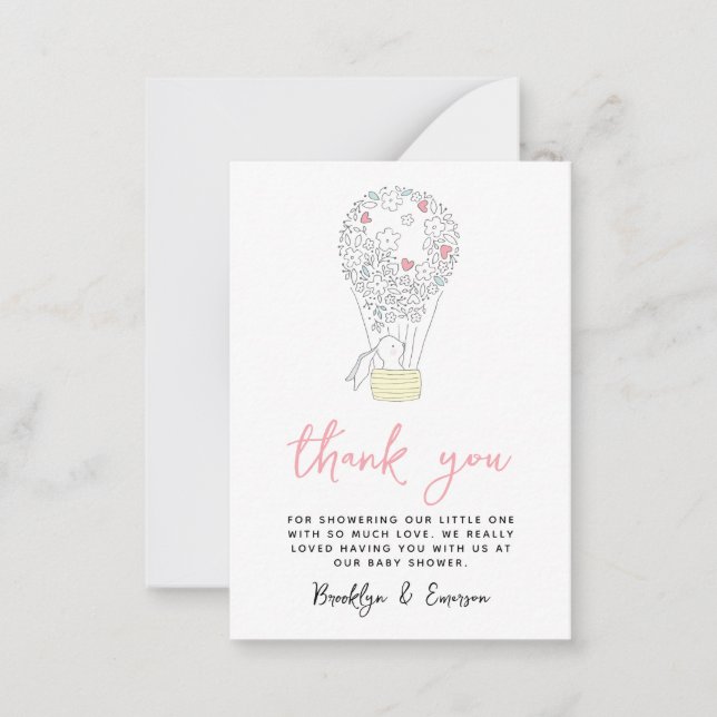 Tarjeta Pequeña Bunny Rabbit Baby Shower Gracias (Anverso)