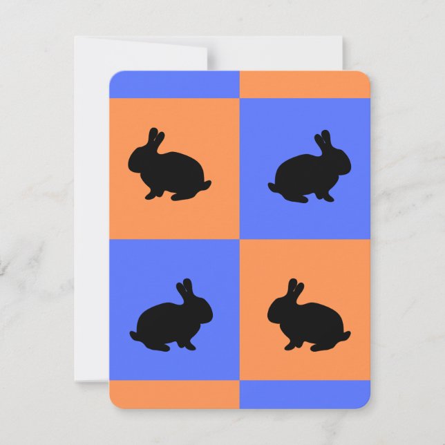 Tarjeta Pequeña Bunny Rabbit Silhouette Easter Blue Orange Pattern (Anverso)