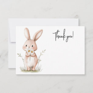 Tarjeta Pequeña Bunny with Daisy Baby Shower Gracias Card